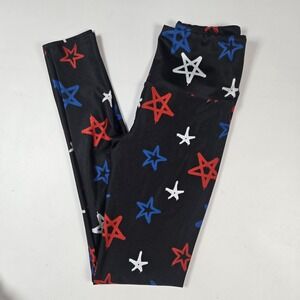 Goldsheep Leggings Women Small Black Red White Blue Graffiti Star Patriotic USA